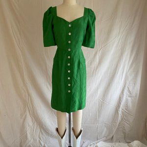 Green silk puff sleeve dress